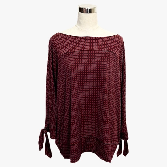 ➕ The Limited Burgundy Black Print Boatneck Blouse Womens Plus Size 2X - Picture 1 of 10
